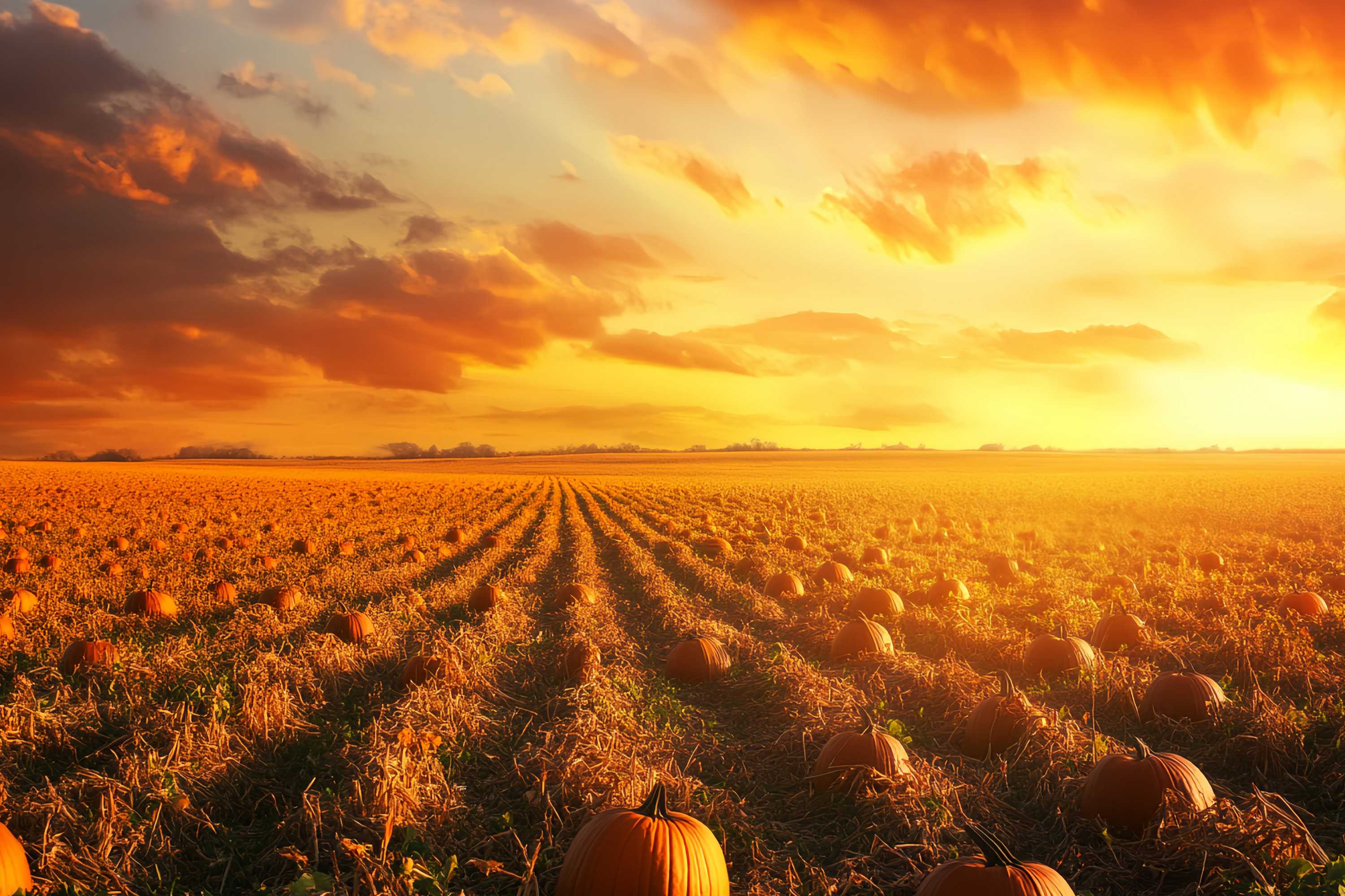 Fond Photo Automne Rangées Citrouilles Horizon Lumineux LXX58-167