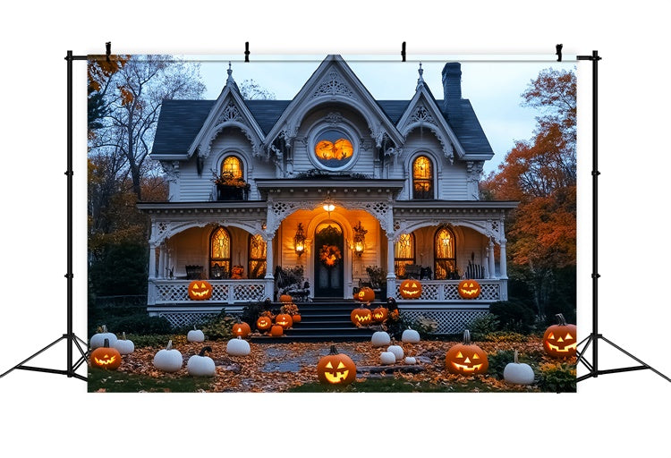 Fond photo halloween Manoir Blanc Citrouille Hantée LXX58-17