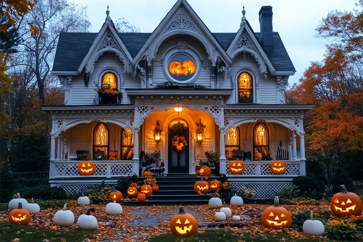Fond photo halloween Manoir Blanc Citrouille Hantée LXX58-17