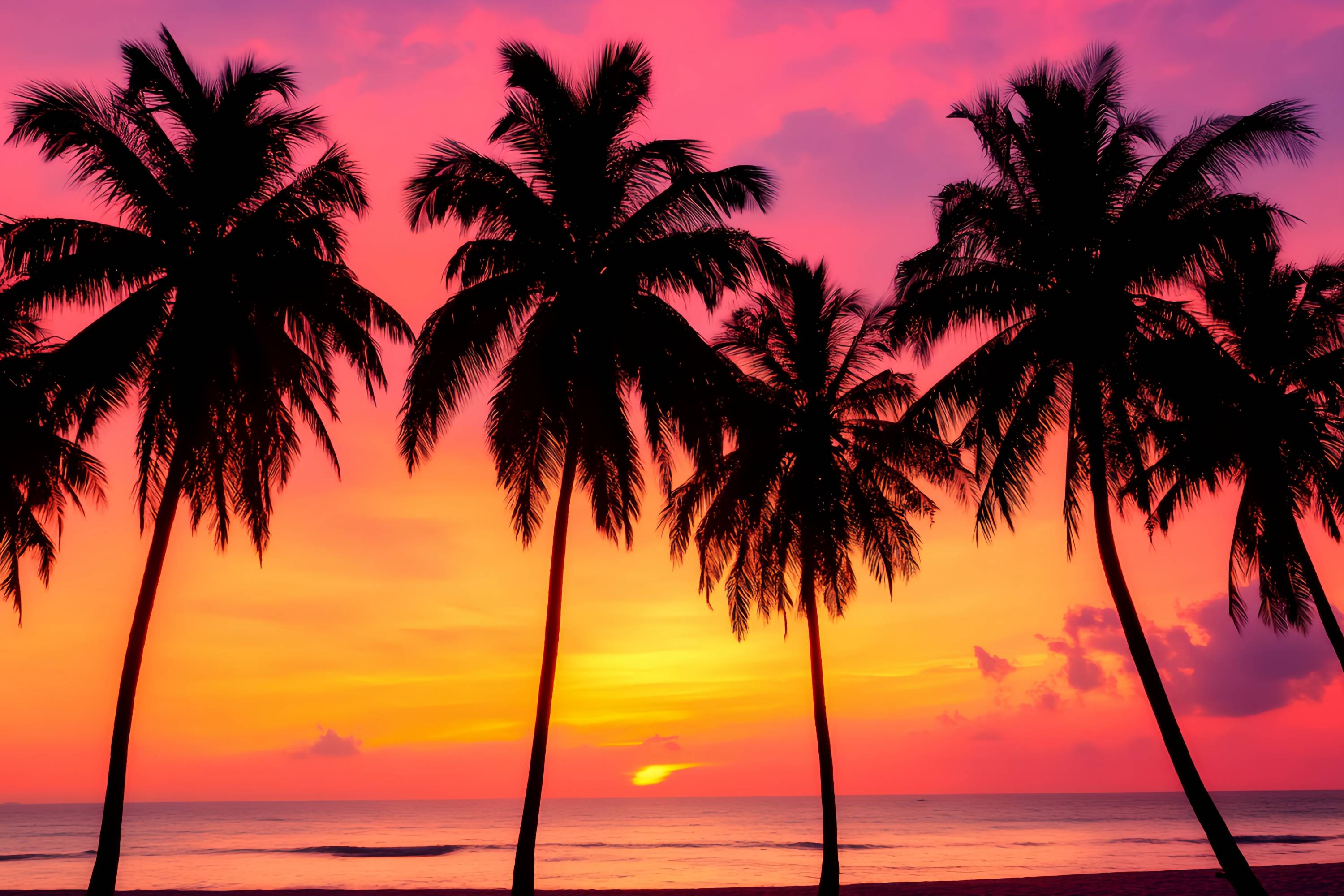 Fond Photo Automne Silhouettes Palmiers Coucher Soleil Tropical LXX58-170