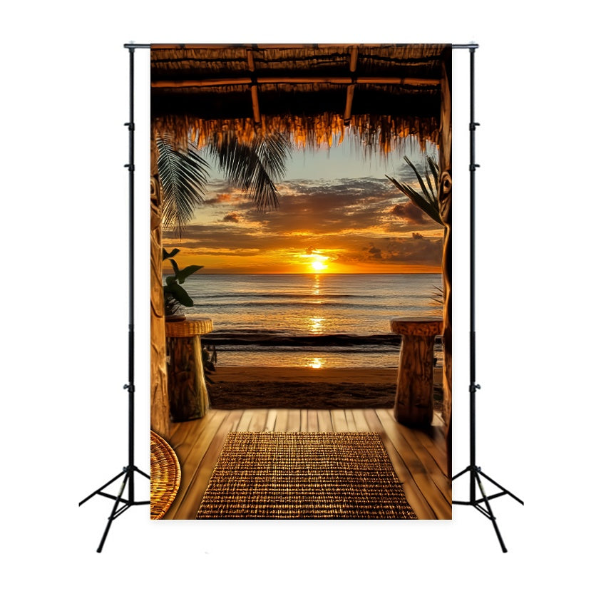 Toile de fond Automne Horizon Coucher Soleil Hutte Tropicale LXX58-176