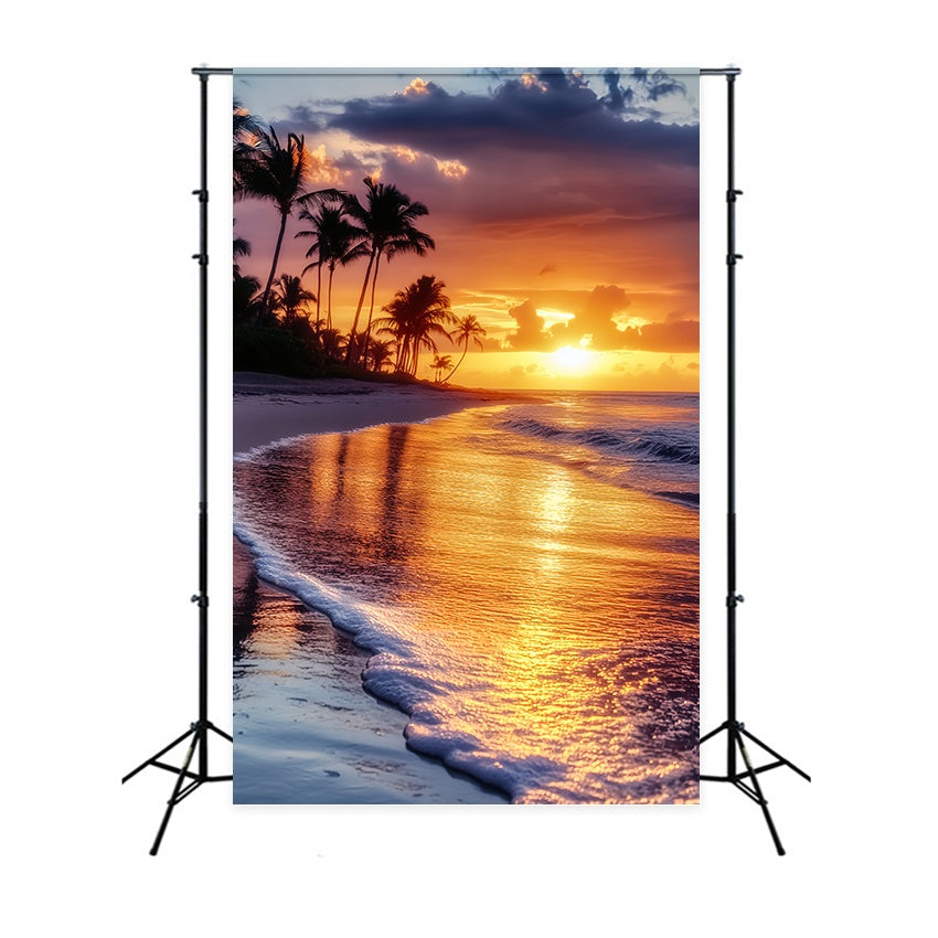 Toile de fond Automne Lueur Coucher Soleil Côte Tropicale Palmier LXX58-179