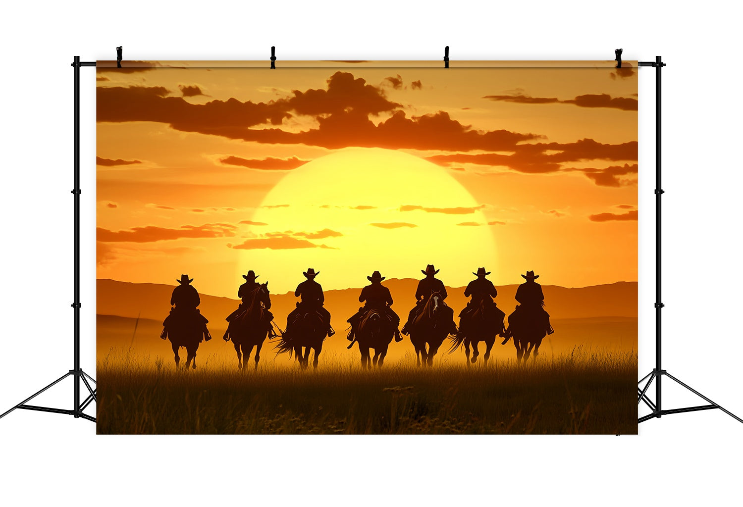Toile de fond Automne Silhouettes Cavaliers Horizon Doré LXX58-187