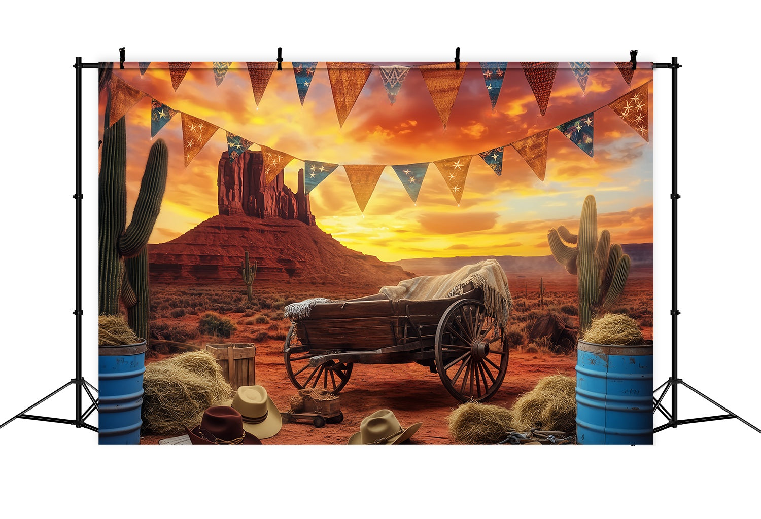 Toile de fond Photo Automne Cactus Chariot Désert Coucher Soleil LXX58-190