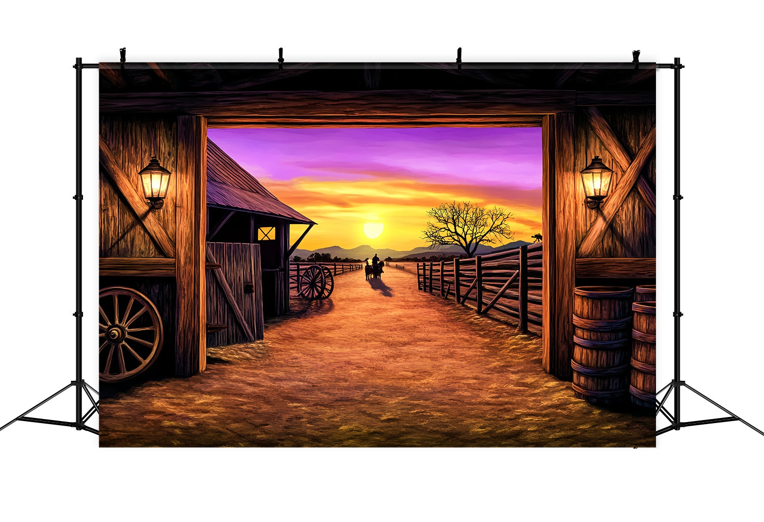 Toile de fond Photo Automne Vue Grange Ranch Coucher Soleil LXX58-199