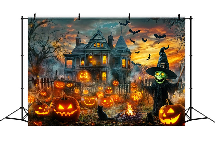 Toile de fond halloween Manoir Citrouille Hanté LXX58-2