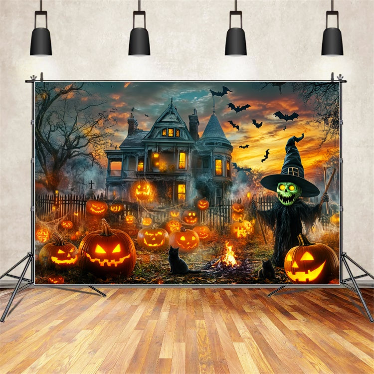 Toile de fond halloween Manoir Citrouille Hanté LXX58-2