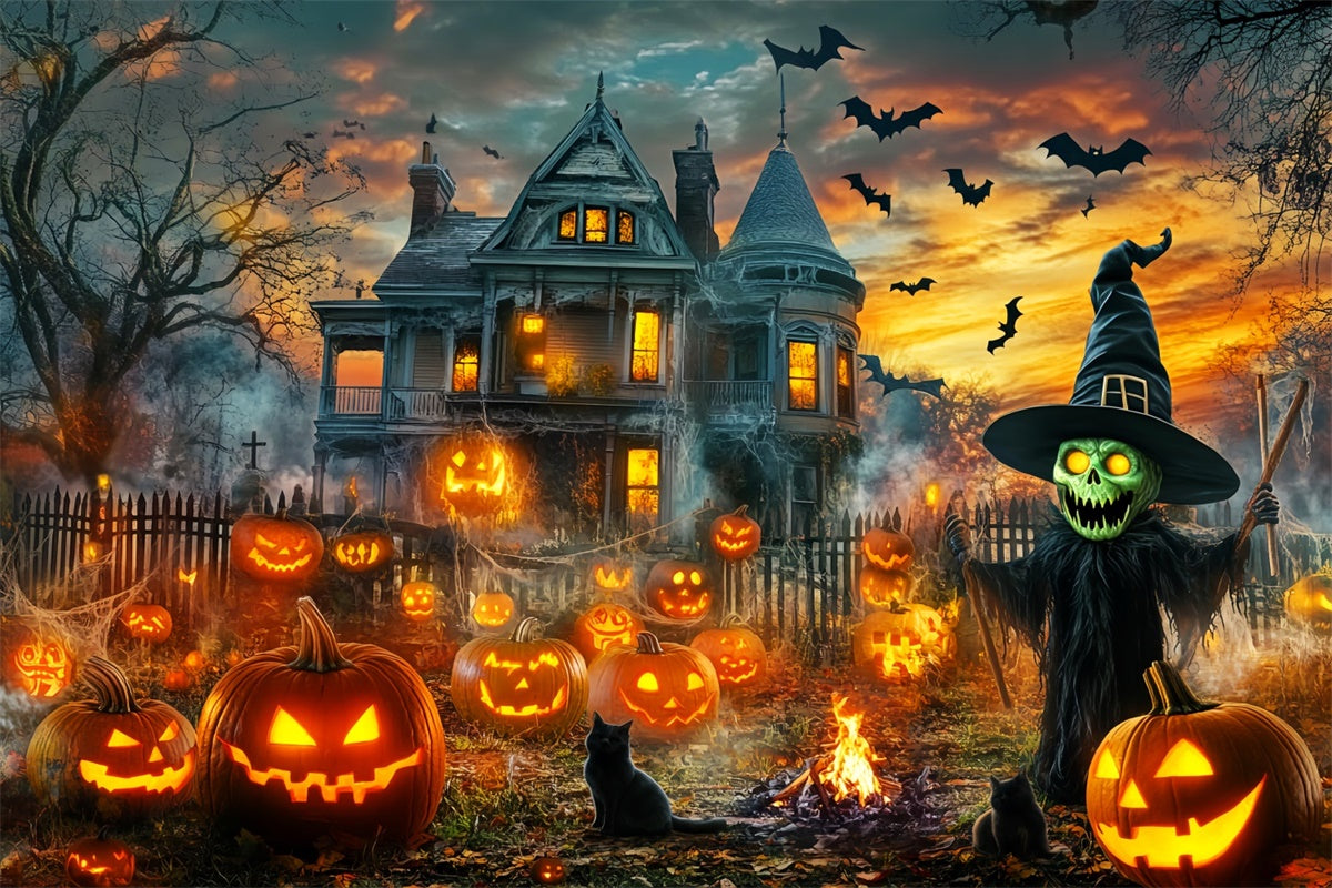 Toile de fond halloween Manoir Citrouille Hanté LXX58-2