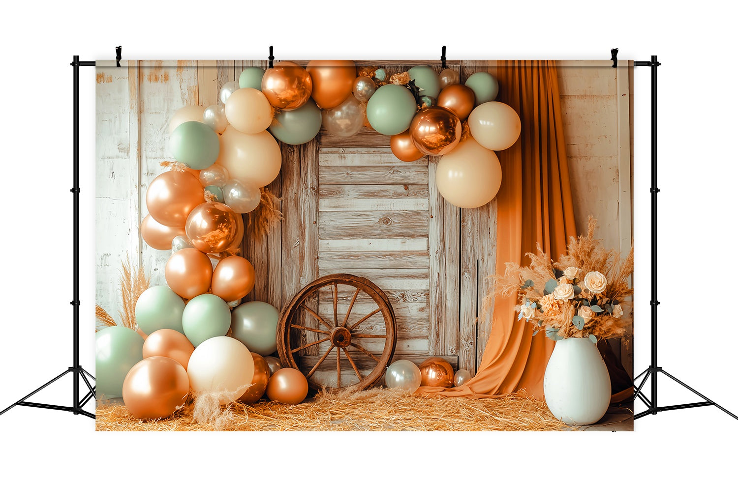 Toile de fond Photo Automne Guirlande Ballons Porte Rustique LXX58-200