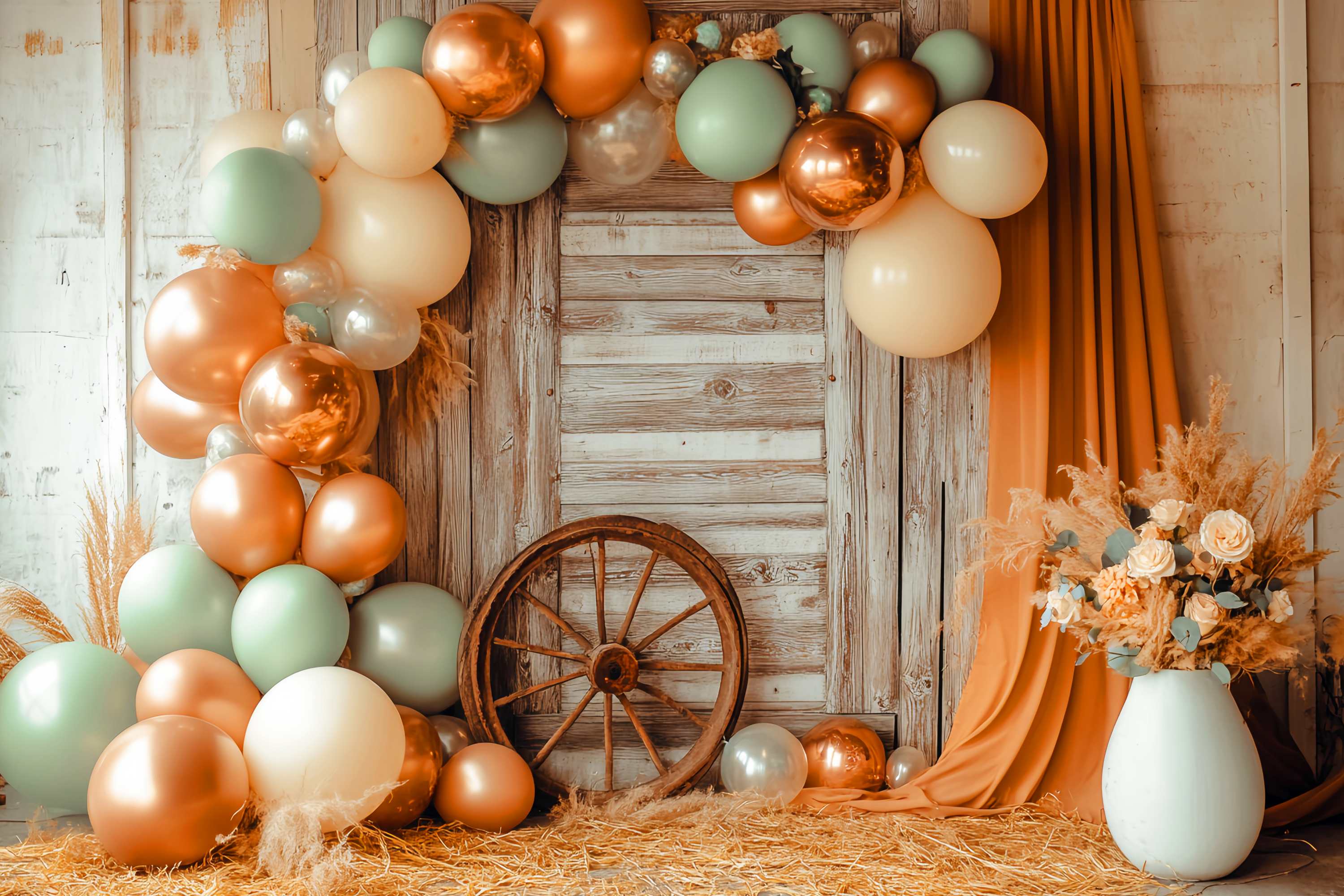 Toile de fond Photo Automne Guirlande Ballons Porte Rustique LXX58-200