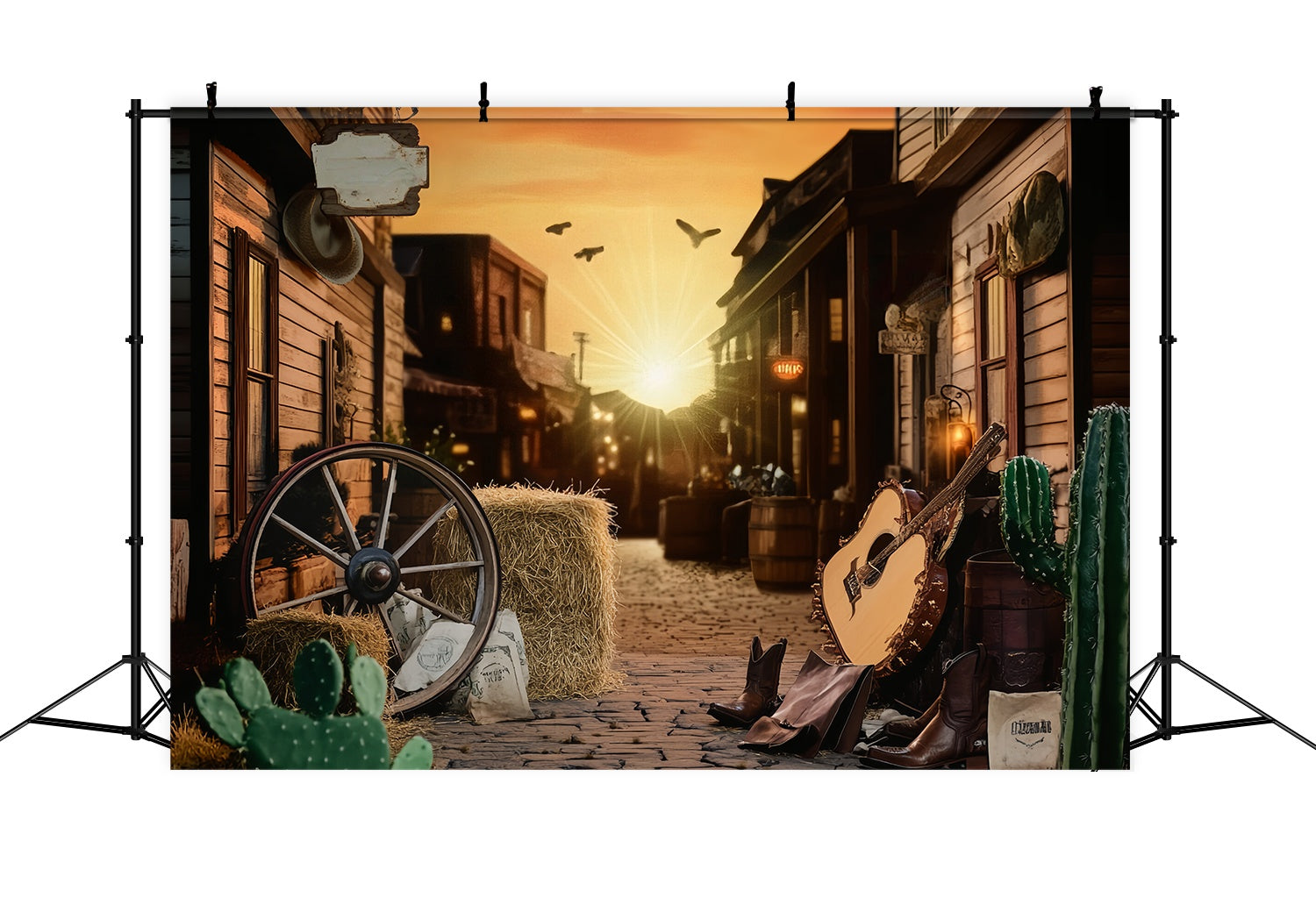 Toile de fond Photo Automne Guitare Rue Western Coucher Soleil LXX58-204