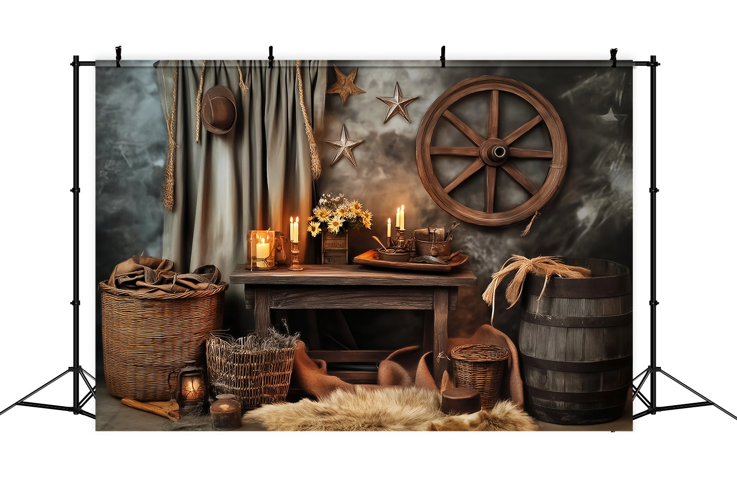 Toile de fond Photo Automne Table Bougies Western Vintage LXX58-207