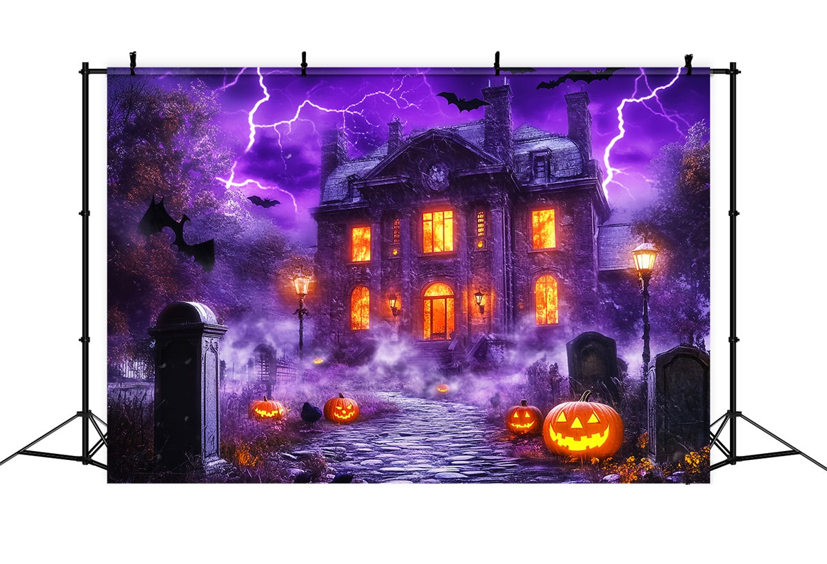 Toile de fond photo halloween Manoir Hanté Éclairs LXX58-21