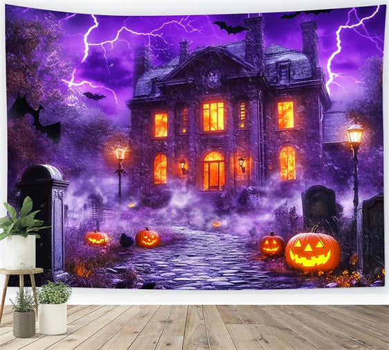 Toile de fond photo halloween Manoir Hanté Éclairs LXX58-21