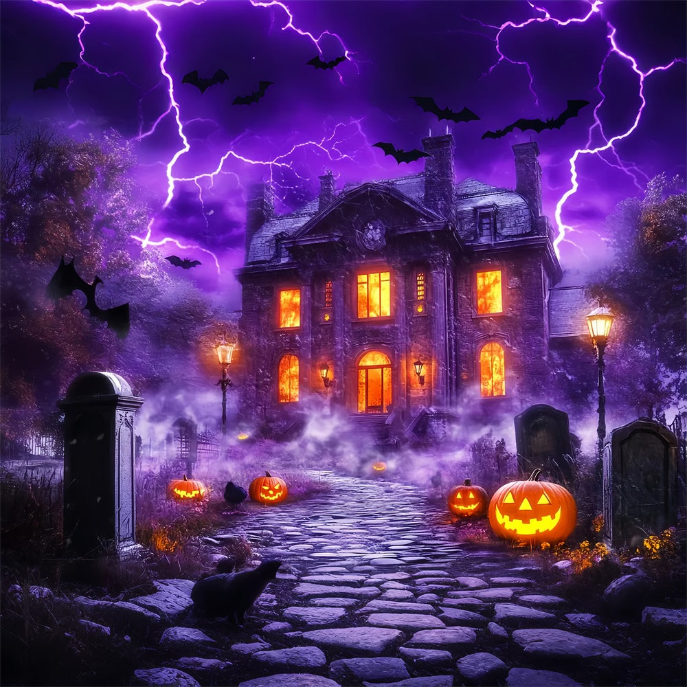 Toile de fond photo halloween Manoir Hanté Éclairs LXX58-21