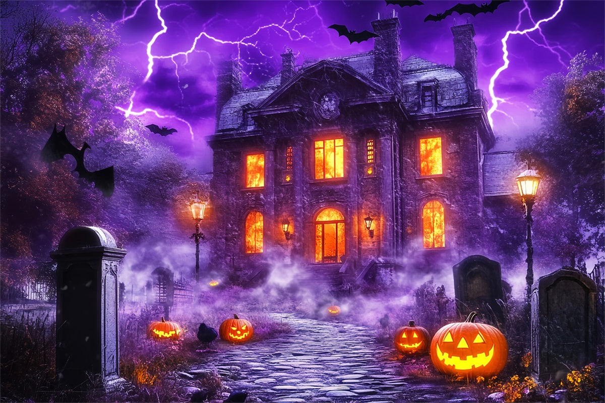 Toile de fond photo halloween Manoir Hanté Éclairs LXX58-21