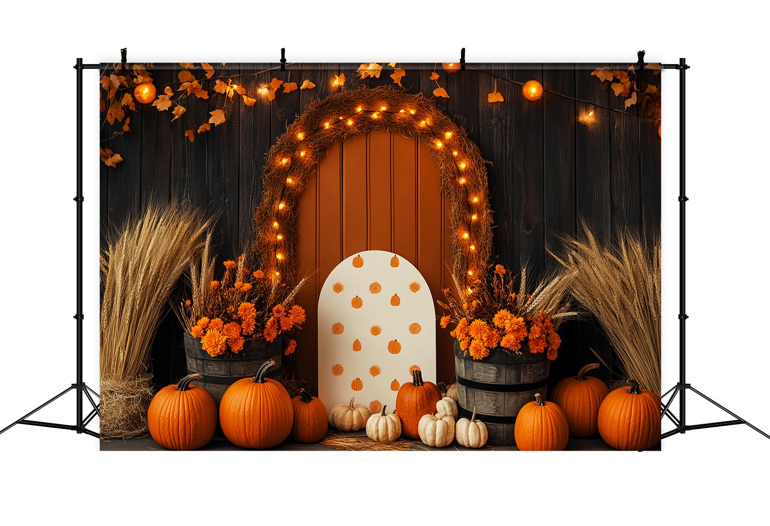 Toile de fond Photo Automne Décor Arc Citrouille Blé Floral LXX58-210
