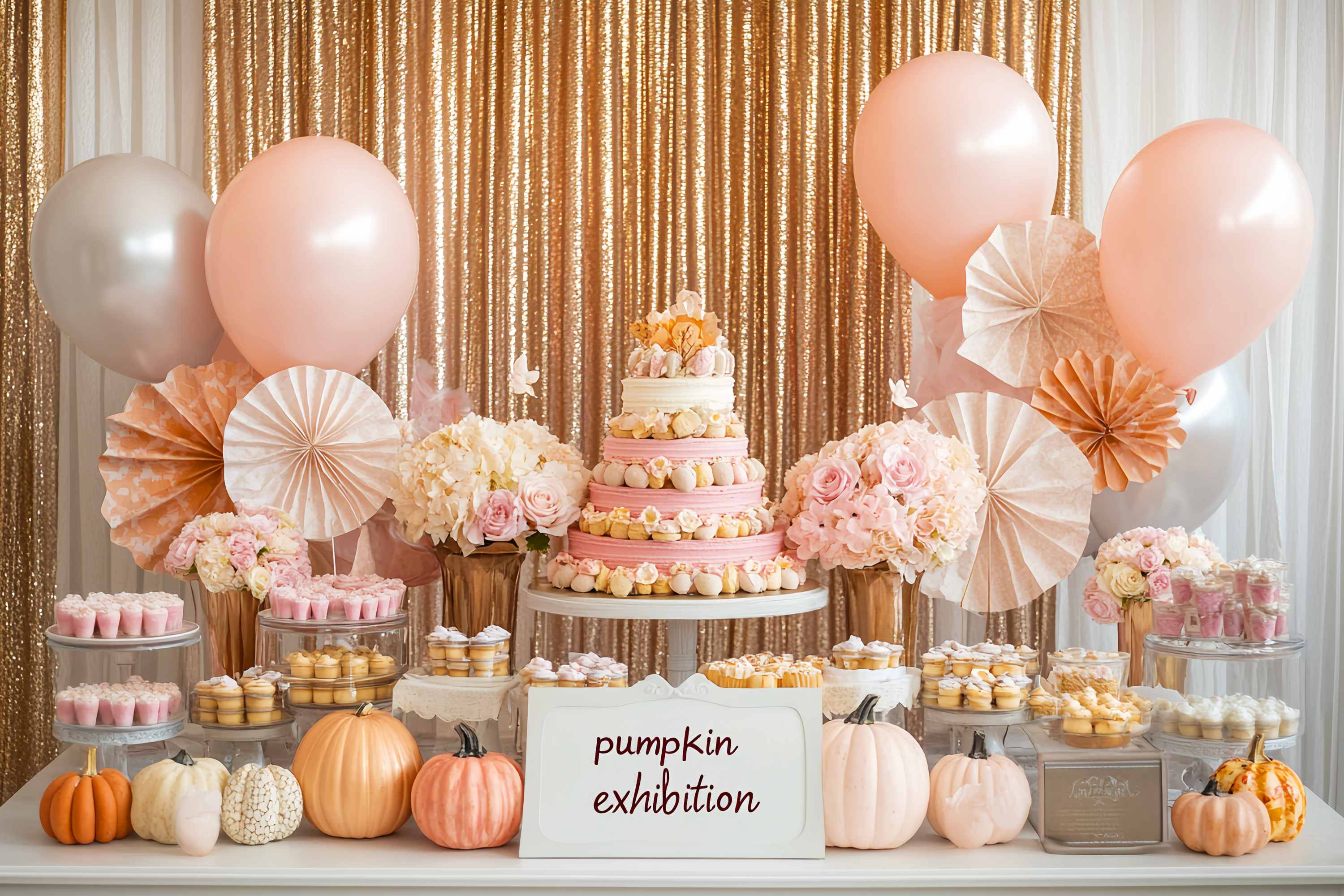 Toile de fond Photo Automne Accents Citrouille Table Dessert Rose LXX58-212