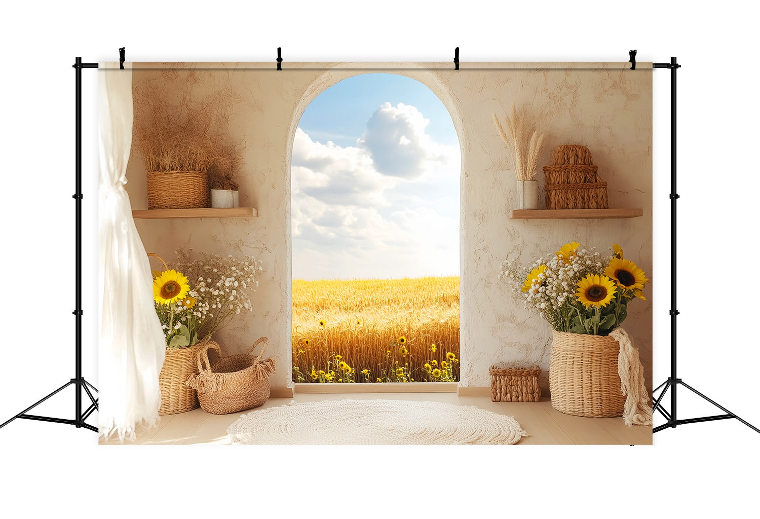Toile de fond Photo Automne Vue Blé Doré Panier Tournesol LXX58-213
