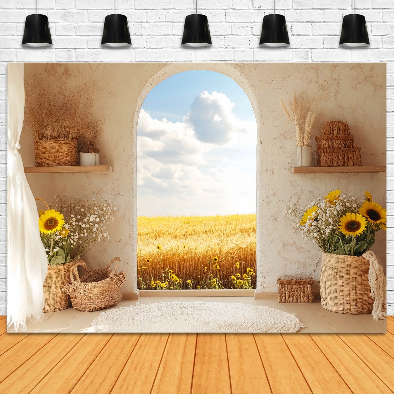 Toile de fond Photo Automne Vue Blé Doré Panier Tournesol LXX58-213