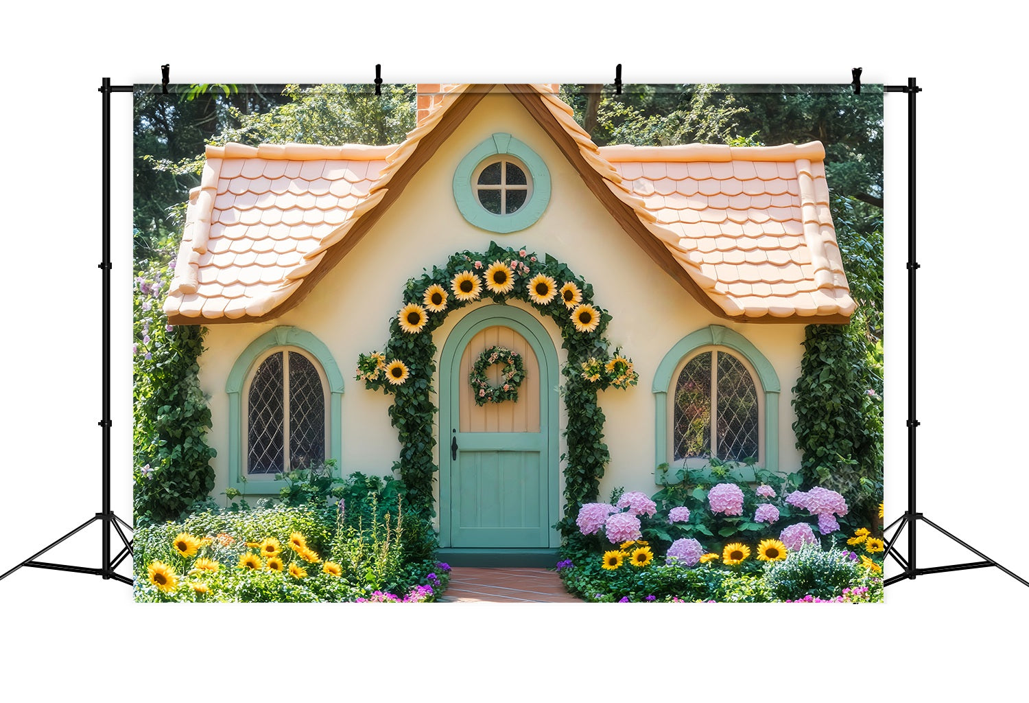 Toile de fond Photo Automne Jardin Floral Tournesol Porte Cottage LXX58-214