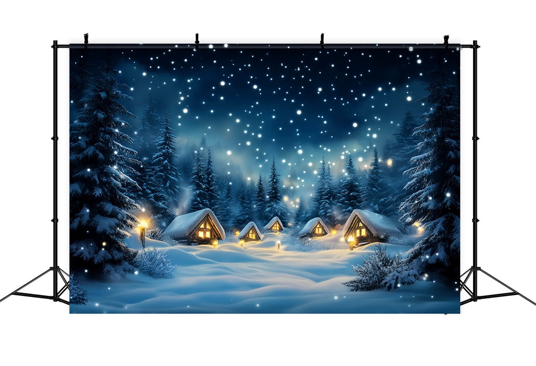 Toile de fond Hiver Cabane Enneigée Forêt Nocturne CSH58-216
