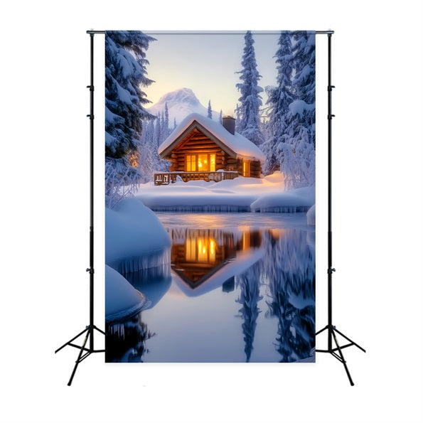 Toile de fond Hiver Reflet Neigeux Cabane Chaleureuse CSH58-221