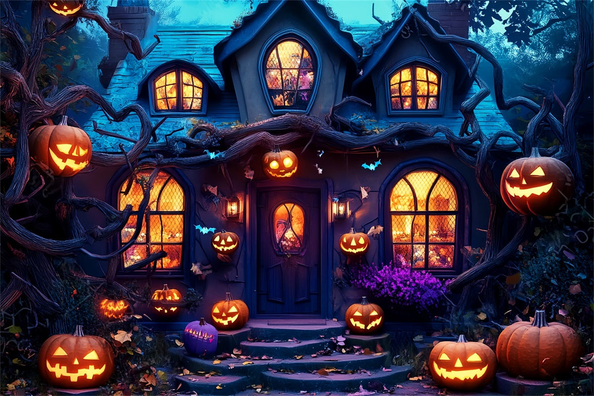 Fond de photo halloween Garage Citrouilles Souriantes LXX58-23