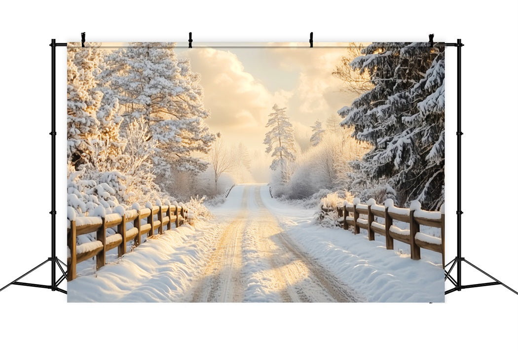 Toile de fond Hiver Lever de Soleil Doré Sentier Enneigé CSH58-232