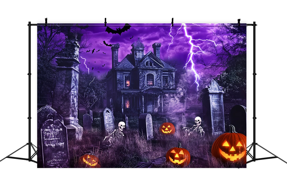 Toile photo halloween Horreur Foudre Violette Cimetière LXX58-24