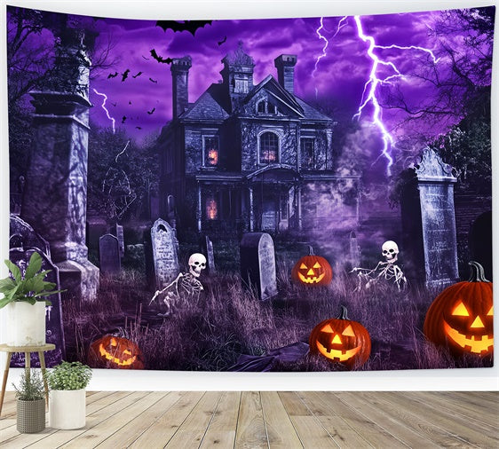 Toile photo halloween Horreur Foudre Violette Cimetière LXX58-24