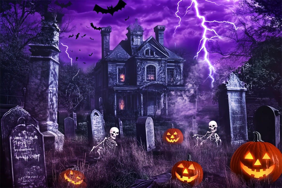 Toile photo halloween Horreur Foudre Violette Cimetière LXX58-24