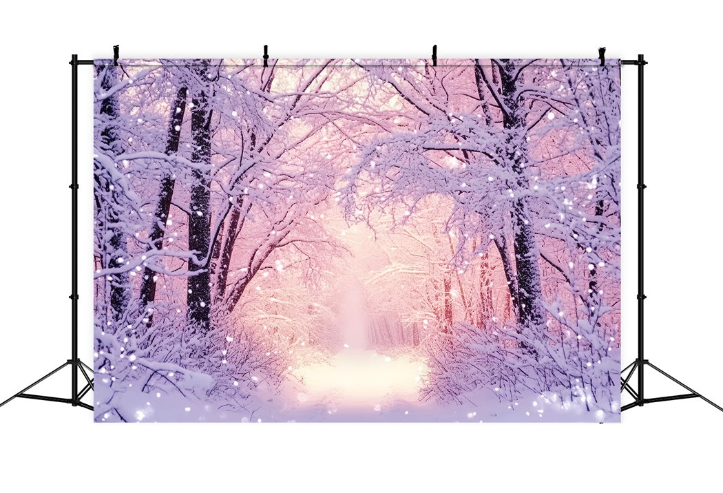 Toile de fond Hiver Forêt Enneigée Éclat Rose CSH58-240