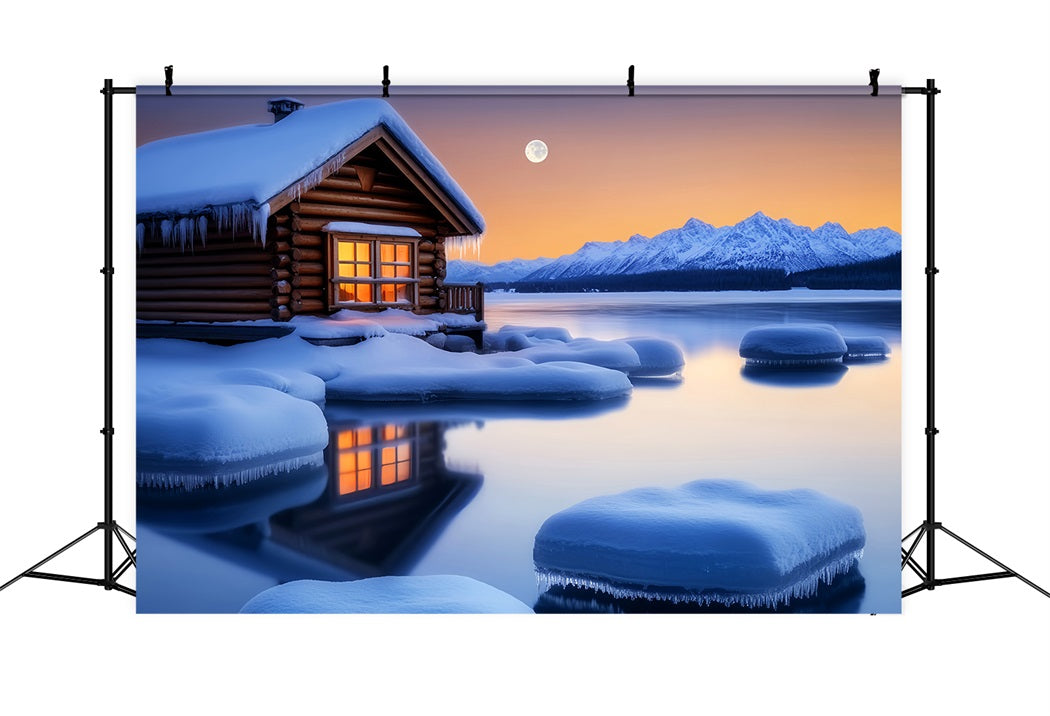 Toile de fond Hiver Cabane Chaleureuse Clair de Lune Hivernal CSH58-243