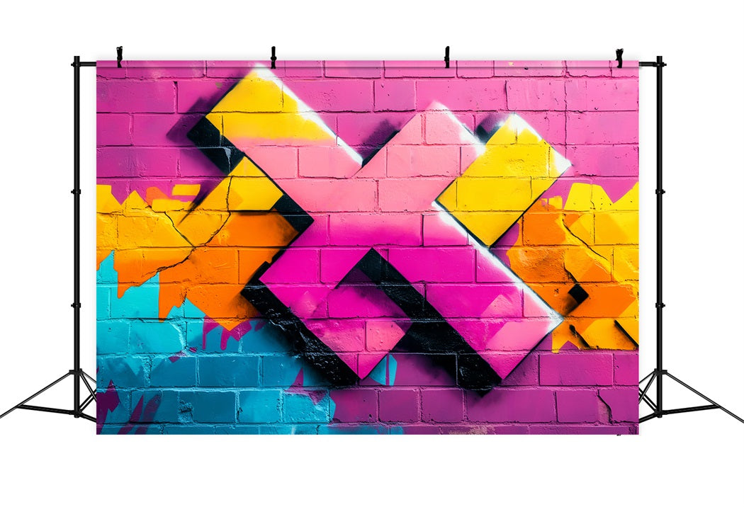 Toile de fond Graffiti Mur Briques Roses Coloré Formes Géométriques Néon Spray LXX58-249