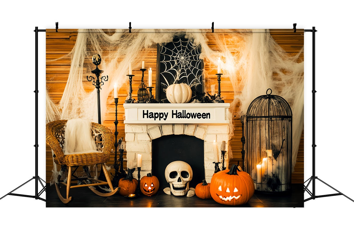 Fond photo halloween Cheminée Toiles Effrayantes LXX58-25