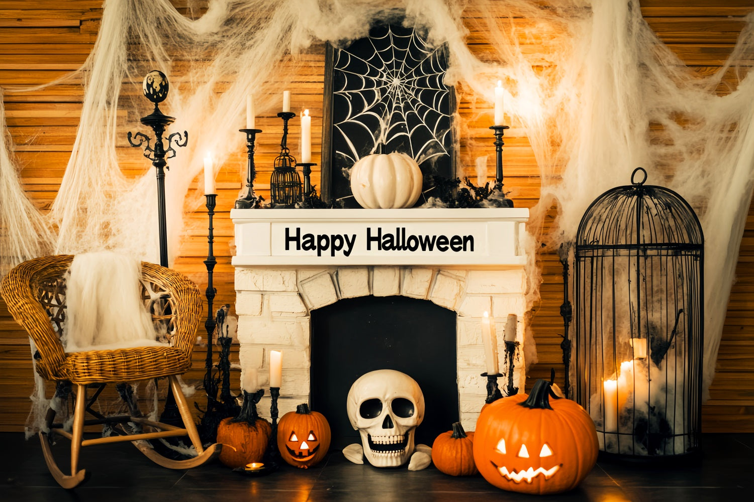 Fond photo halloween Cheminée Toiles Effrayantes LXX58-25