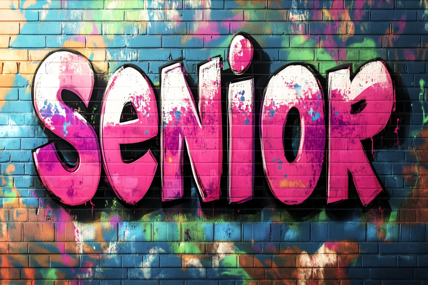 Fond Photo Graffiti Mur Briques Coloré Lettres Senior Roses Graduation LXX58-250