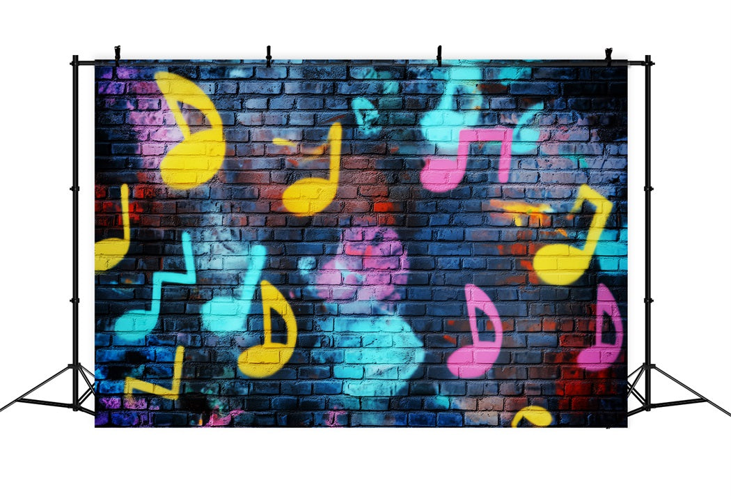 Toile de fond Photo Graffiti Mur Briques Vibrant Notes Musicales LXX58-251