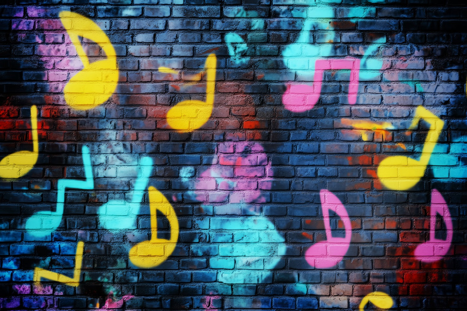 Toile de fond Photo Graffiti Mur Briques Vibrant Notes Musicales LXX58-251
