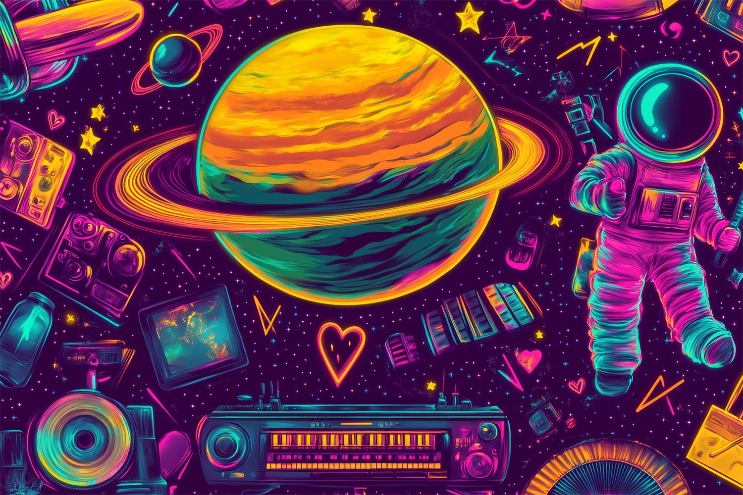 Toile de fond Graffiti Mur Saturne Néon Éléments Spatiaux LXX58-254