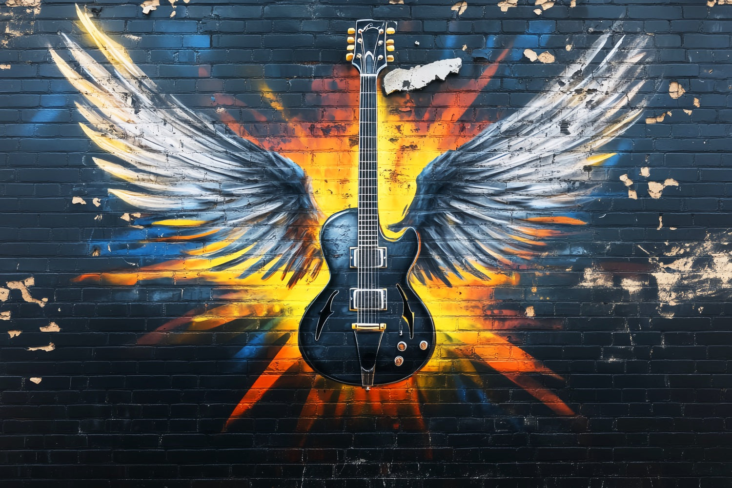 Toile de fond Graffiti Mur Guitare Électrique Ailes d’Ange LXX58-256