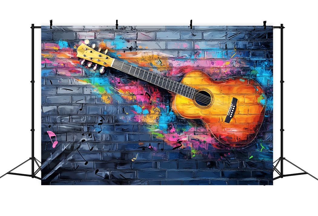Fond Photo Graffiti Mur Guitare Acoustique Colorée Éclaboussures LXX58-257