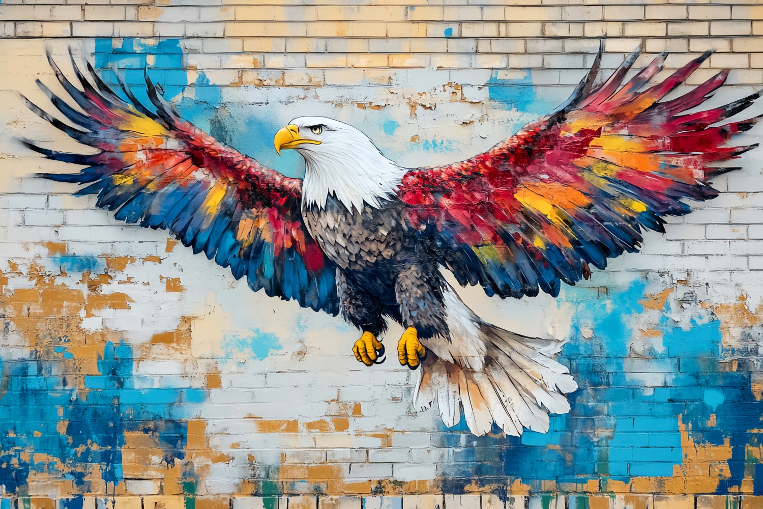 Toile de fond Graffiti Mur Aigle Volant Plumes Peintes LXX58-258