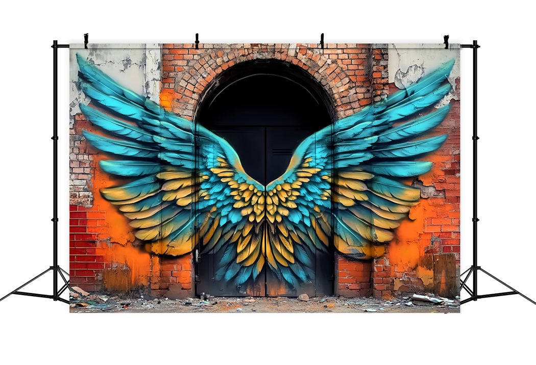 Fond Photo Graffiti Mur Ailes d’Ange Jaunes Bleues LXX58-260