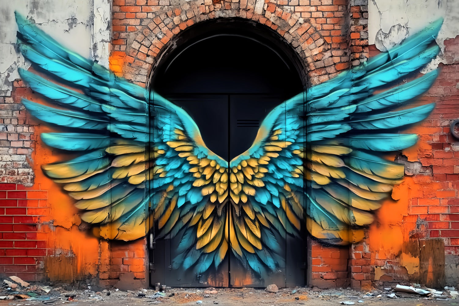Fond Photo Graffiti Mur Ailes d’Ange Jaunes Bleues LXX58-260