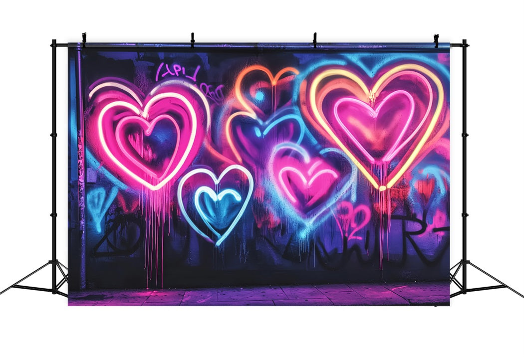 Fond Photo Graffiti Mur Formes Cœurs Néon Lumineux LXX58-262