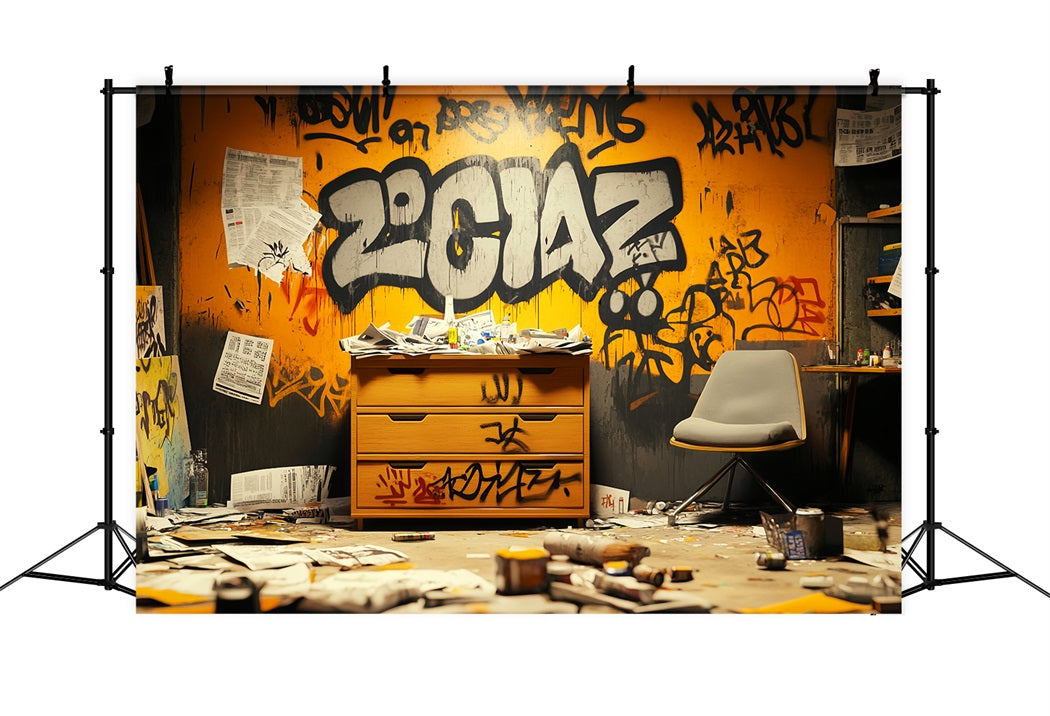 Toile de fond Photo Graffiti Mur Lettres Noires Oranges LXX58-263