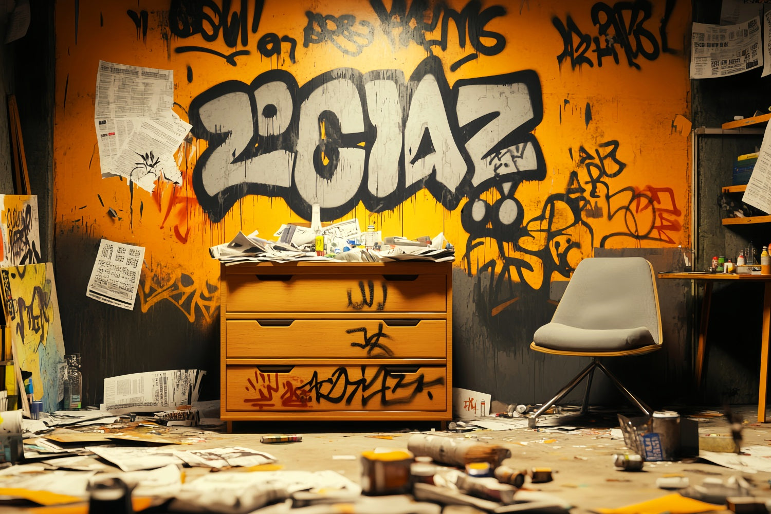 Toile de fond Photo Graffiti Mur Lettres Noires Oranges LXX58-263