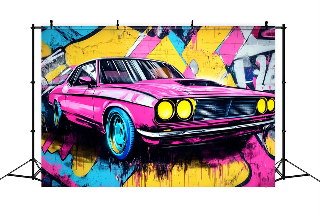 Fond Photo Graffiti Mur Voiture Muscle Rose Néon LXX58-265